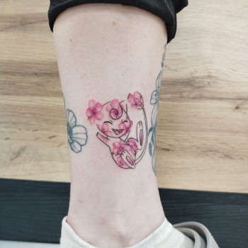 Цветные цветы кошка сакура, фото - тату мастер Аліна Оскома