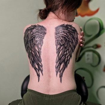 Тату на спине крылья большие, фото - Тату мастер Людмила Сурченко