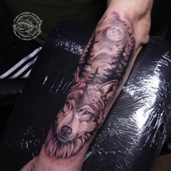 Тату вовк ліс, фото - Тату майстер Альона Iванник