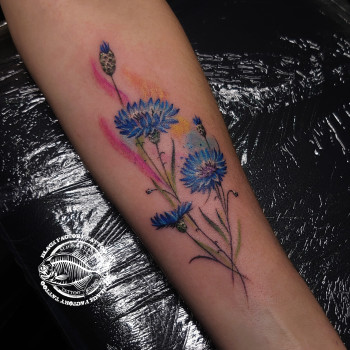 Тату на предплечье цветные цветы, фото - Тату мастер Алёна Иванник