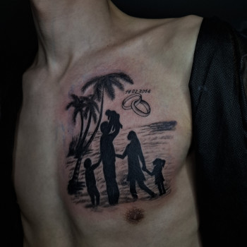 Тату на грудях силует пальма, фото - Тату майстер Анастасія Науменко