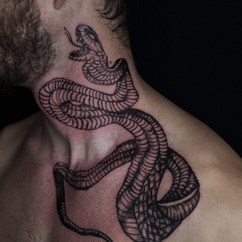 Тату змея на шее, фото - Тату мастер Анастасія Науменко
