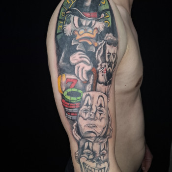 Тату на плечі кольорові маска, фото - Тату майстер Анастасія Науменко