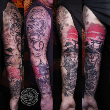 Тату рукав японські самурай, фото - Тату майстер Альона Iванник