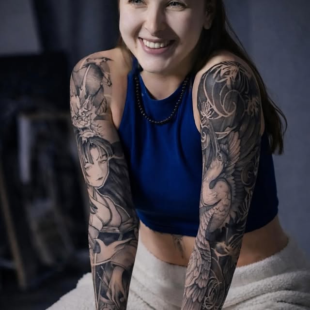 Для дівчат рукав чорно-білі, фото - Тату салон TATTOO LAMARCH