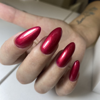 Красный маникюр миндаль металлик, фото - Мастер маникюра Тома Сіренко