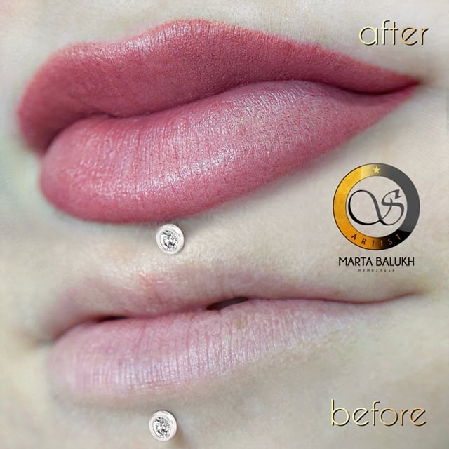Акварельний татуаж губ помадний, фото - Майстер татуажу Марта Балух