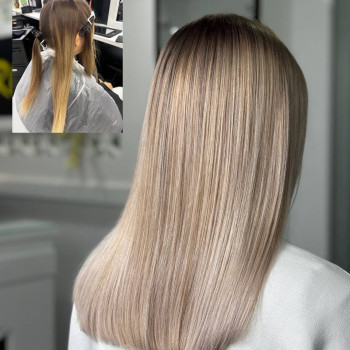 Бежевый блонд серебристый шатуш, фото - Салон красоты Fargo