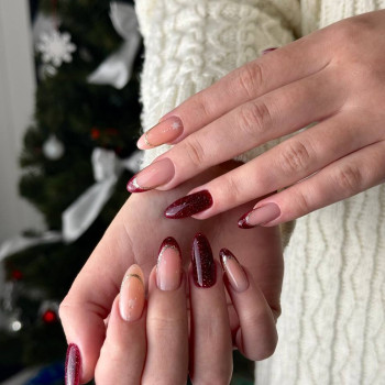 Красный маникюр нюдовый миндаль, фото - Салон красоты Fargo