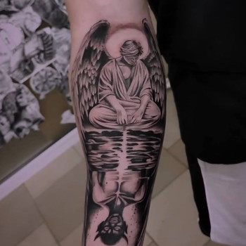 Тату для хлопців на руці янгол, фото - Тату майстер Олег Попов