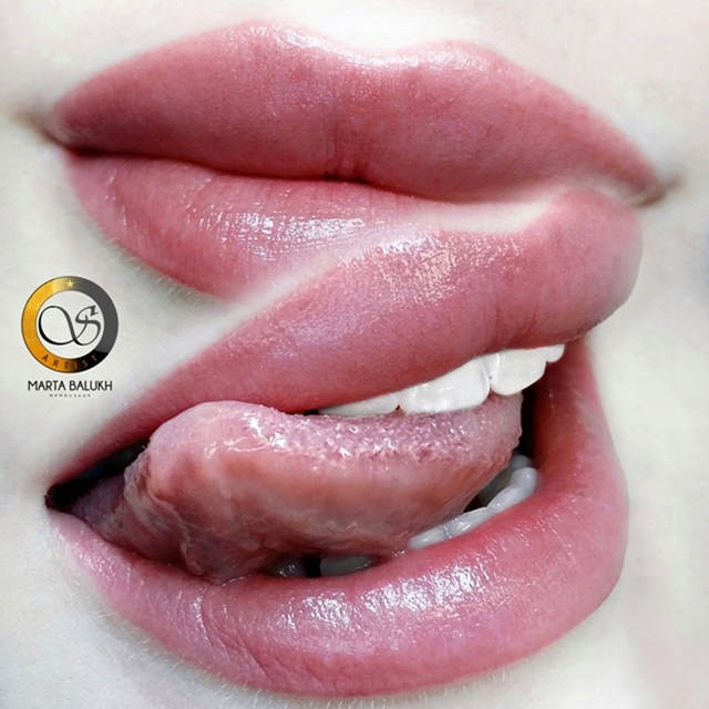 Акварельний татуаж губ нюдовий, фото - Майстер татуажу Марта Балух