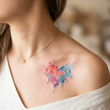 Тату акварель серце на ключиці, фото - Тату майстер Юлія Данилович