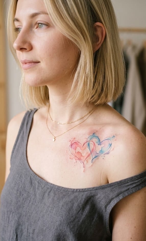 Женские акварель сердце, фото - Тату мастер Юлия Данилович