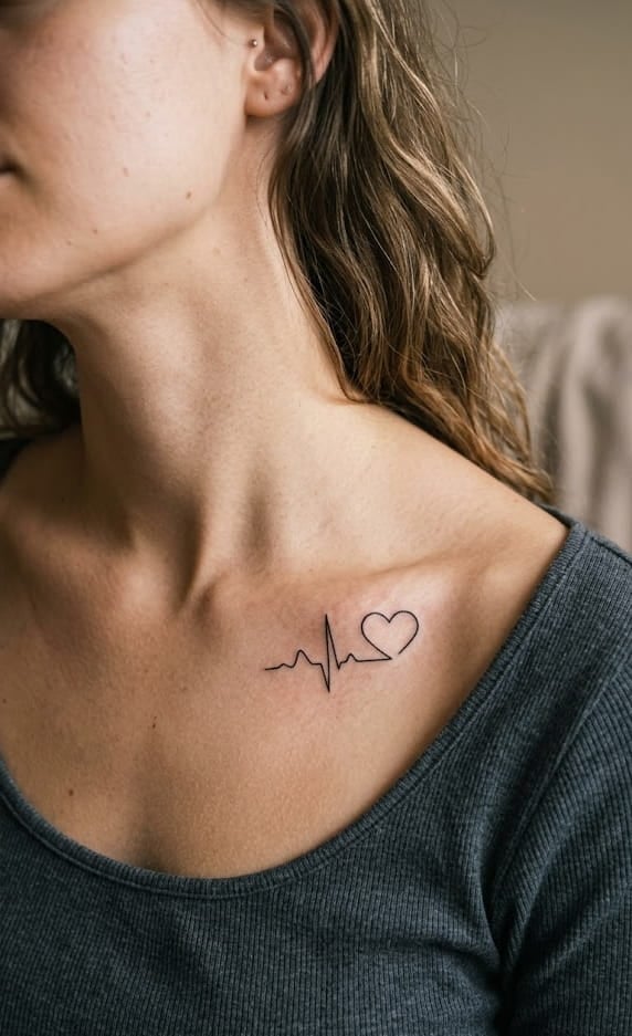 Женские сердце на ключице, фото - Тату мастер Юлия Данилович