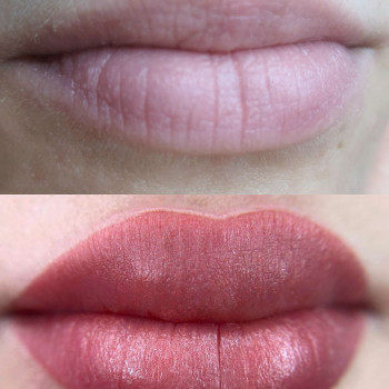 Акварельний татуаж губ помадний, фото - Майстер татуажу Вікторія Малюкова