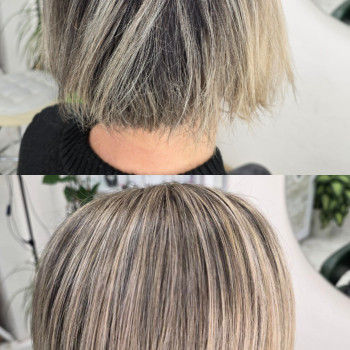 Стрижка каре сріблястий блонд мелірування, фото - Салон краси Он Ажур