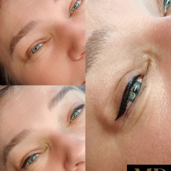 Загоєний перманентний макіяж брів у техніці Апаратний Волосок та тільки зроблена класична стрілочка