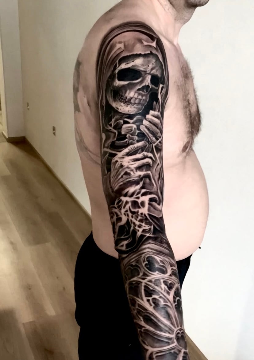 Для хлопців рукав череп, фото - Тату салон Free Art Tattoo