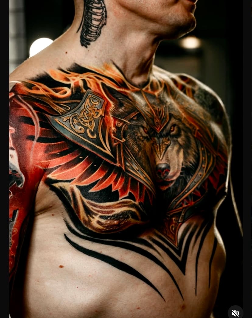 Мужские волк цветные, фото - Тату салон Free Art Tattoo