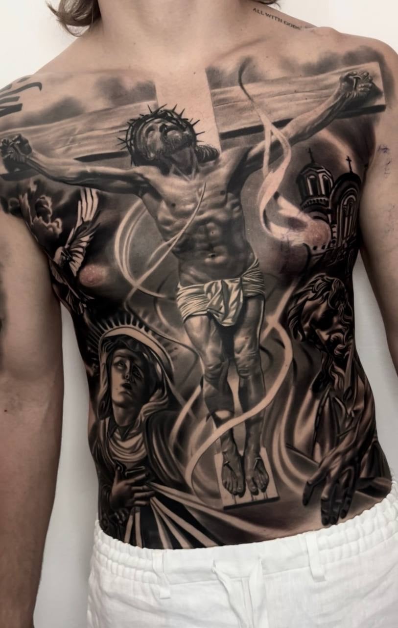 Хрест Ісус колючий дріт, фото - Тату салон Free Art Tattoo