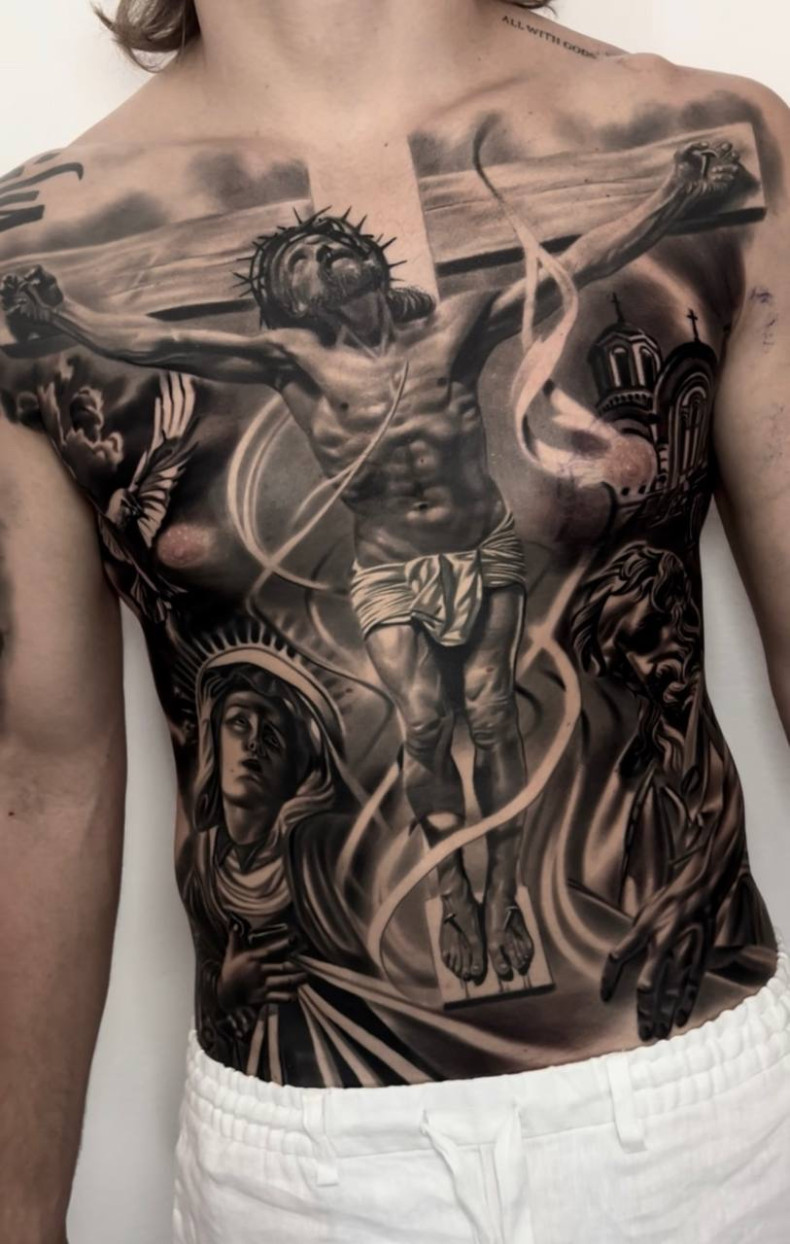 Хрест Ісус колючий дріт, фото - Тату салон Free Art Tattoo