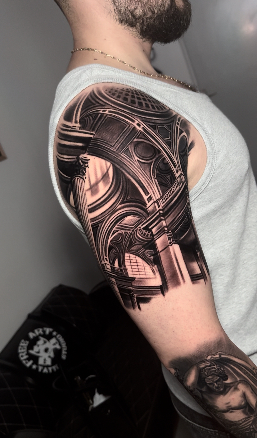 Мужские на плече рукав, фото - Тату салон Free Art Tattoo