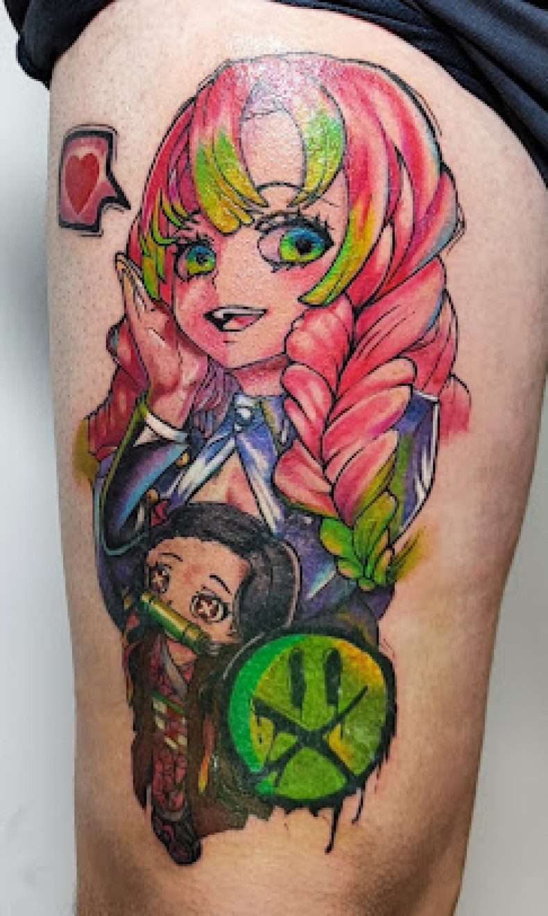 Мужские цветные на бедре, фото - Тату салон Tattoo Code