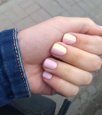 Манікюр на короткі нігті рожевий жовтий, фото - Майстер манікюру Анастасія
