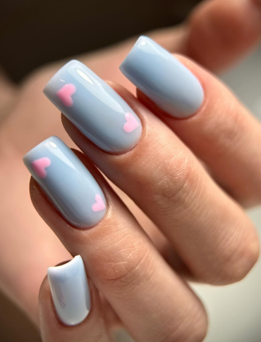 Манікюр з малюнком на квадратні нігті блакитний, фото - Студія краси JP Beauty Studio
