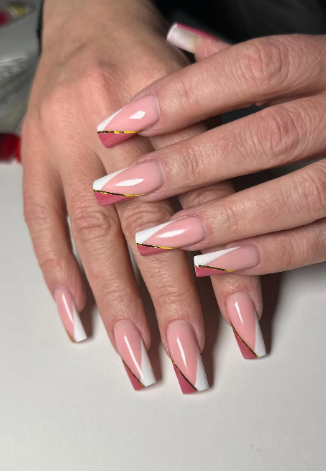Французький манікюр на довгі нігті геометрія, фото - Студія краси IVI beauty