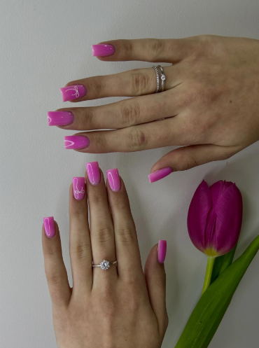 Манікюр з малюнком яскравий рожевий, фото - Нігтьова студія Shiny Nail