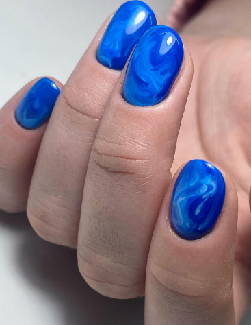 Манікюр з малюнком синій мармуровий, фото - Нігтьова студія Nail Room