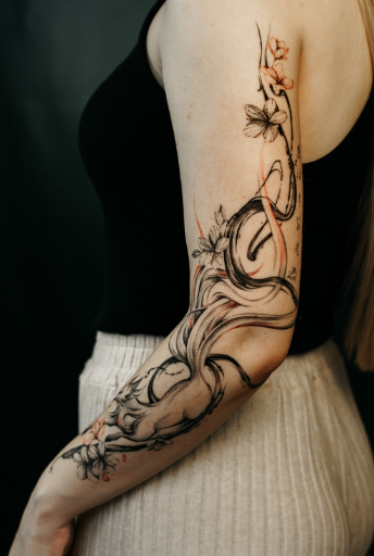 Женские на руке рукав, фото - Тату салон TATTOO LAMARCH