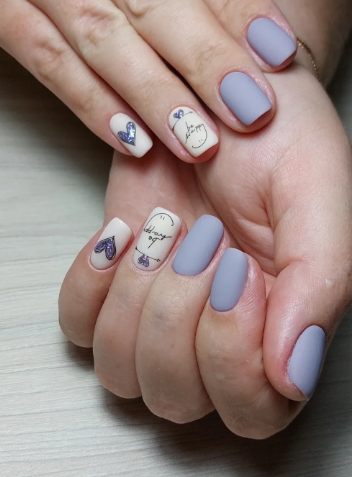 Нюдовый маникюр с рисунком матовый, фото - Студия красоты OH NAILS