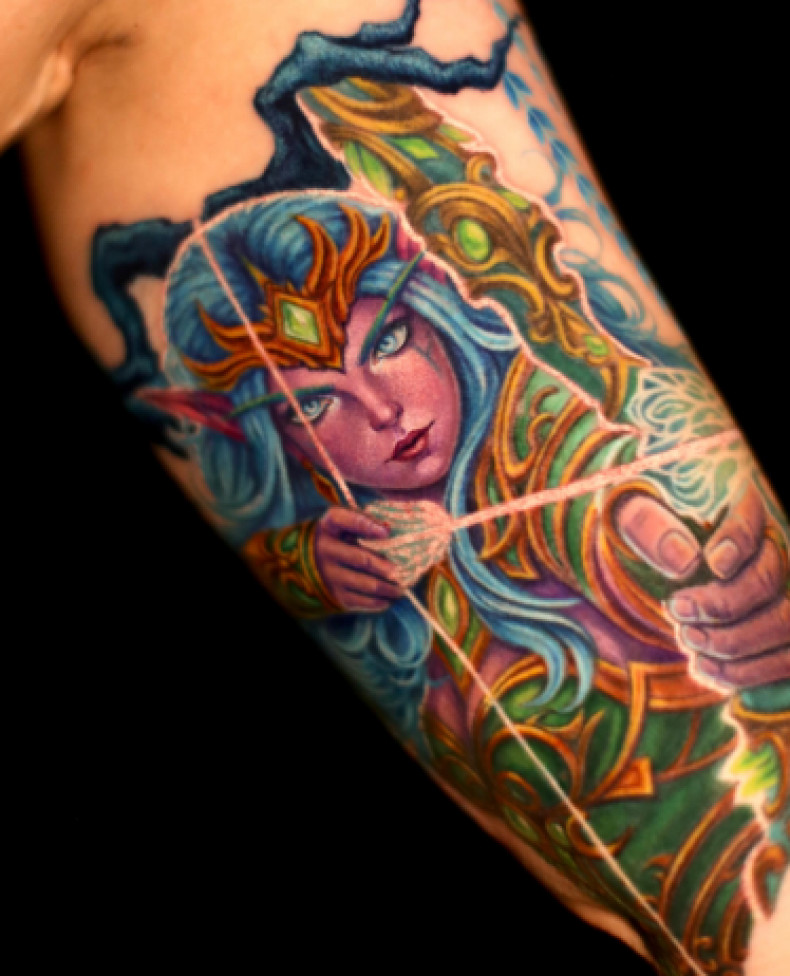 На плече рукав цветные, фото - Тату салон TATTOO LAMARCH