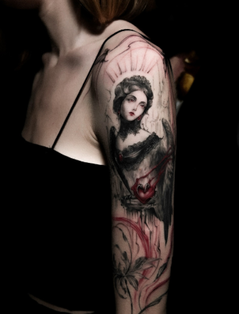 Женские рукав цветные, фото - Тату салон TATTOO LAMARCH