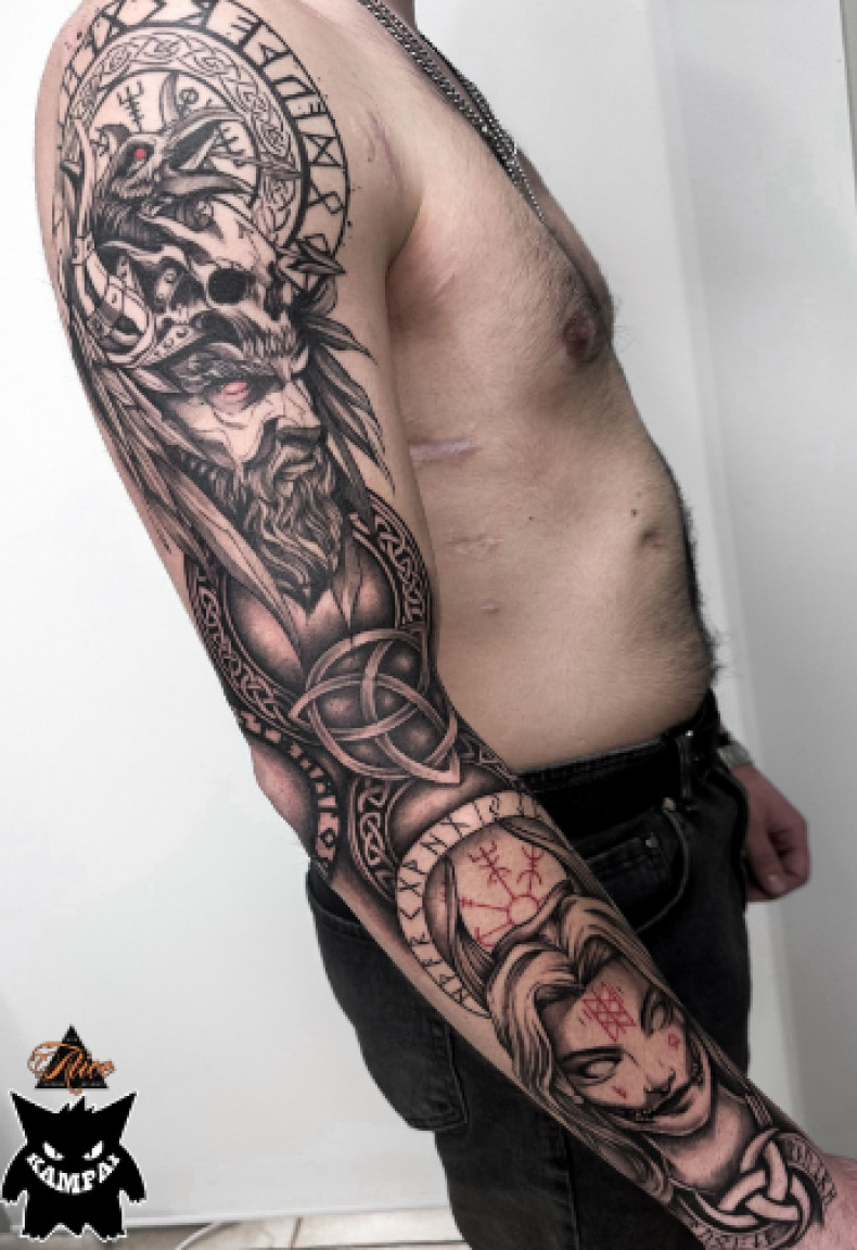 Мужские на руке рукав, фото - Тату салон ALICE tattoo studio