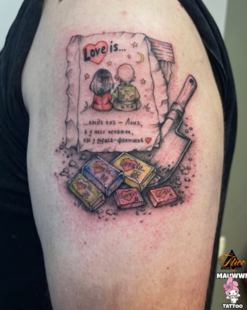 Мужские на плече цветные, фото - Тату салон ALICE tattoo studio