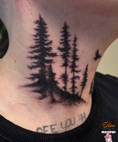 Мужские на шее черно-белые, фото - Тату салон ALICE tattoo studio