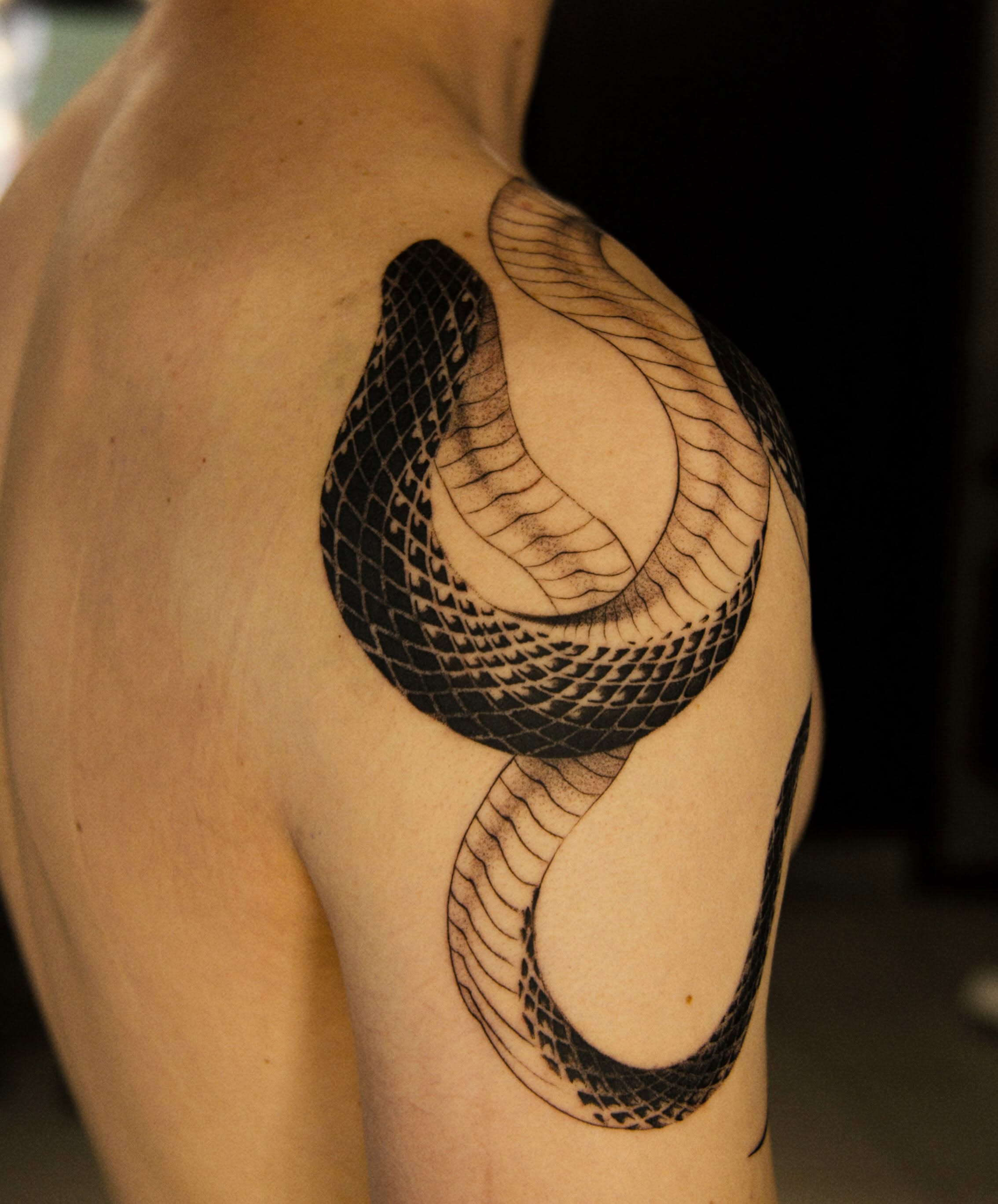 Мужские змея на плече, фото - Тату салон TATTOO LAMARCH