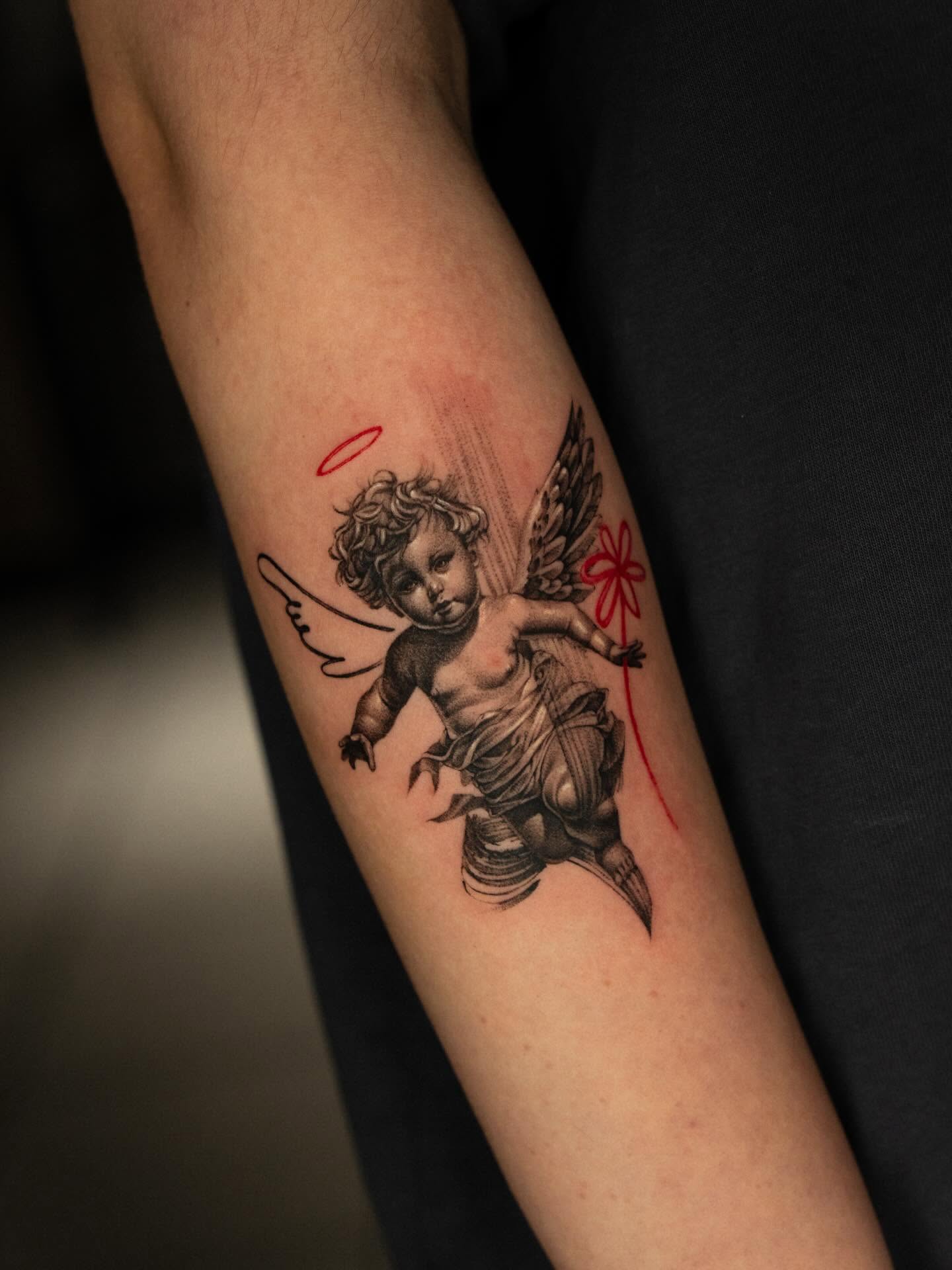 Мужские на предплечье ангел, фото - Тату салон TATTOO LAMARCH