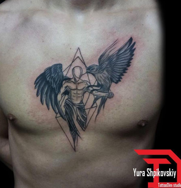 Мужские ангел черно-белые, фото - Тату салон TattooDim