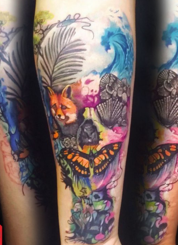 На передпліччі череп кольорові, фото - Тату салон TattooDim