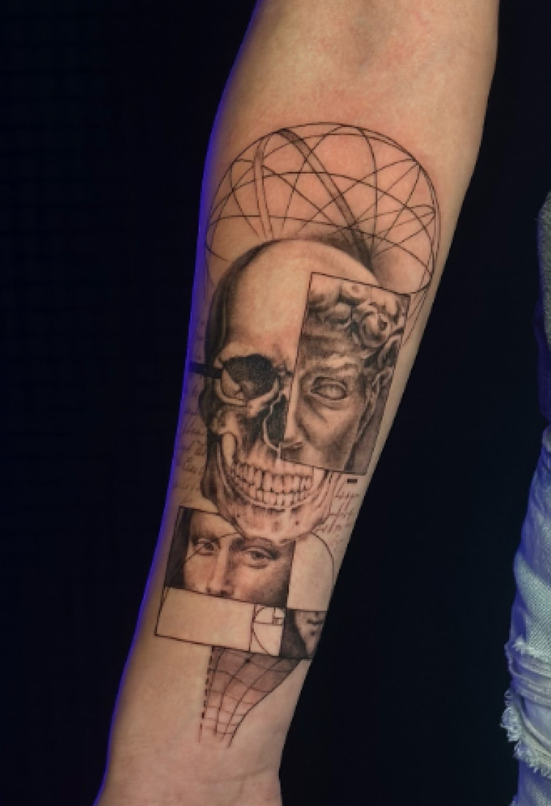 На передпліччі череп реалізм, фото - Тату салон TATTOO LAMARCH