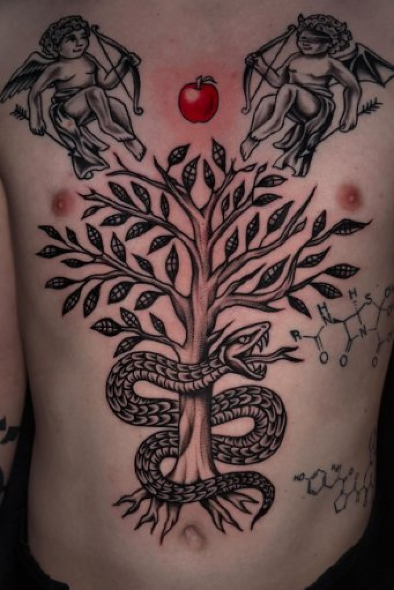 Мужские змея ангел, фото - Тату салон TATTOO LAMARCH