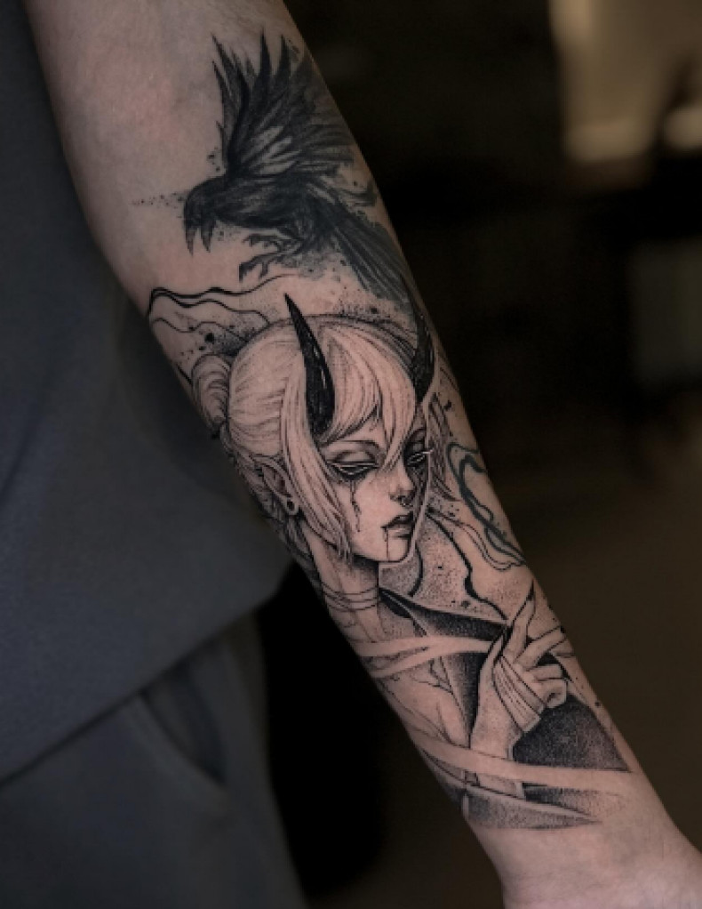 Мужские на предплечье черно-белые, фото - Тату салон TATTOO LAMARCH