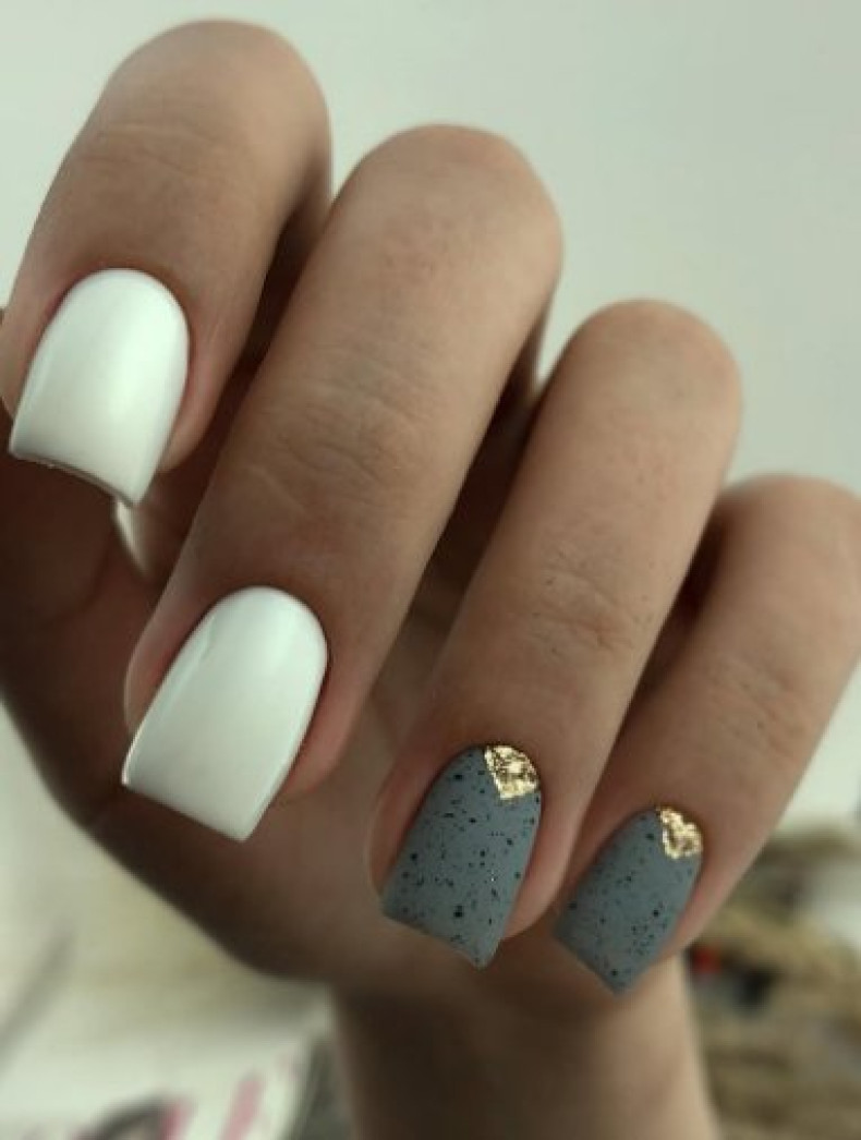 Маникюр на короткие ногти квадратные с фольгой, фото - Студия красоты Your Nail
