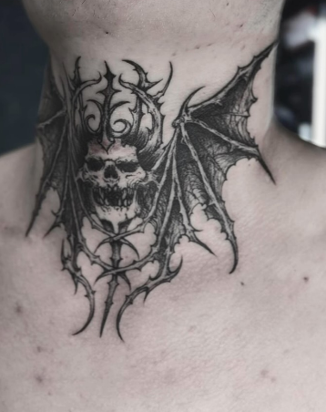 Для хлопців на шиї череп, фото - Тату салон Zoria Tattoo
