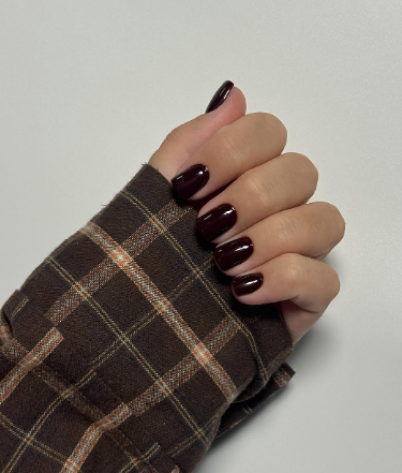 Бордовий манікюр однотонний (монохромний) темний, фото - Студія краси Nail Power