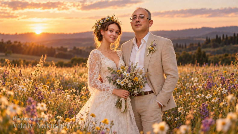 Фотосесія на природі пари у полі, фото - Фотограф Віталій Якушев